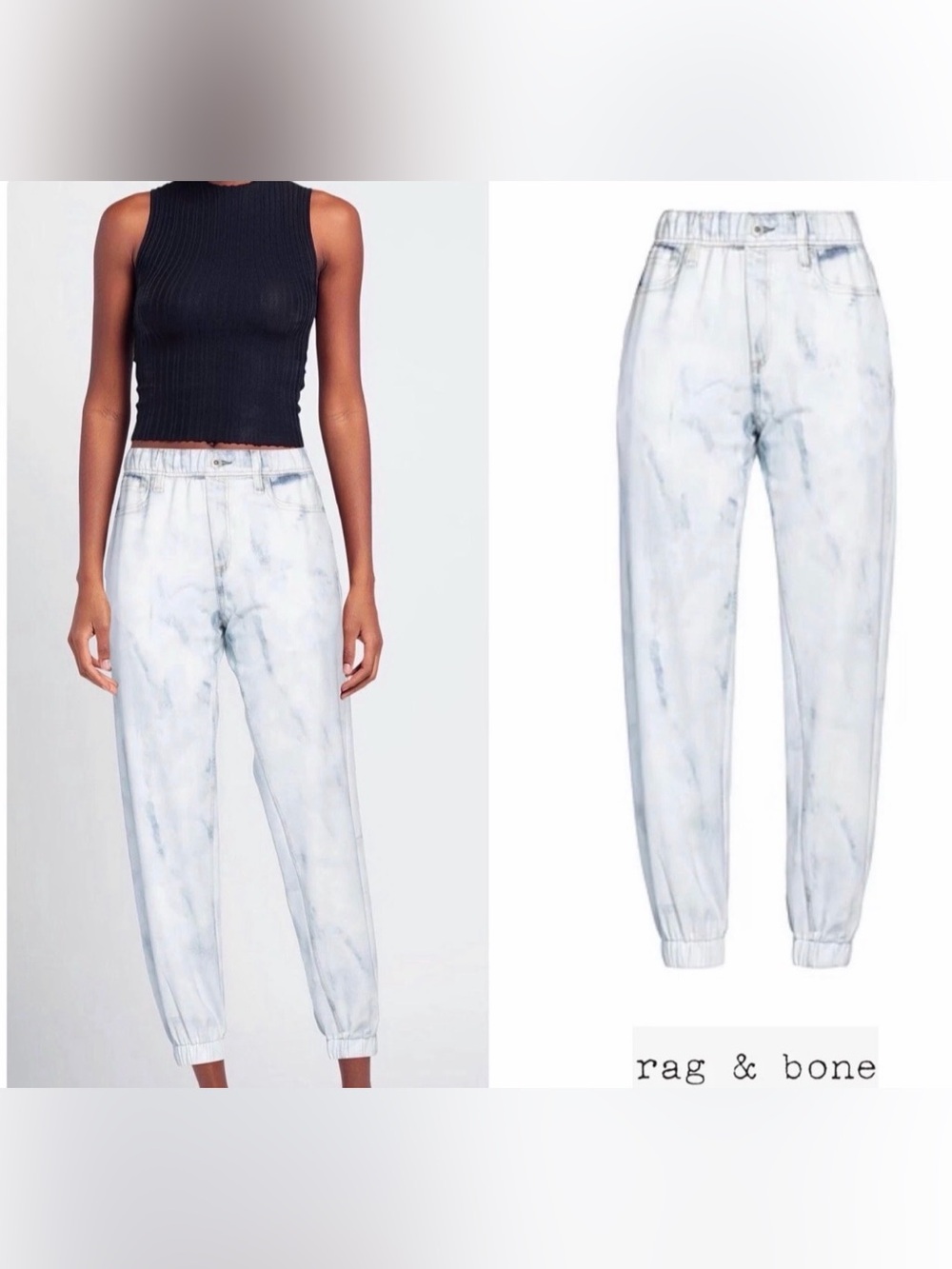 Rag & Bone Miramar Sweatpants Acid Oasis Faux Jean XS Blue Marble-Effect Joggers